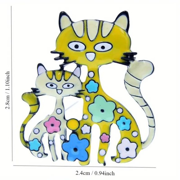 Ct Brooch Enamel Pin Fun Yellow Pin Stylish Kitty Whimsical Flowers Hippie Boho - Picture 2 of 2